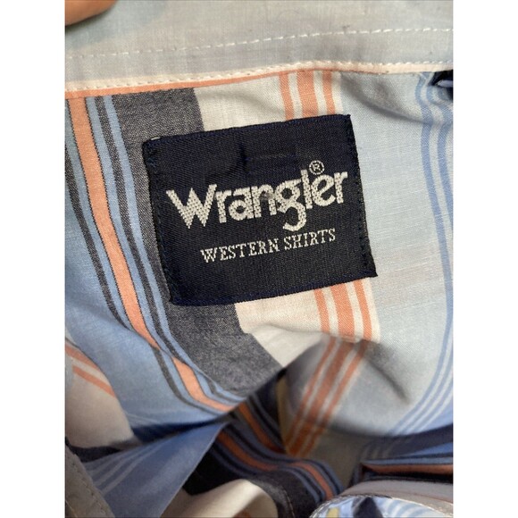 Wrangler Men's Pearl Snap Western Shirt-16x34-Blue-White Striped - Picture 9 of 10